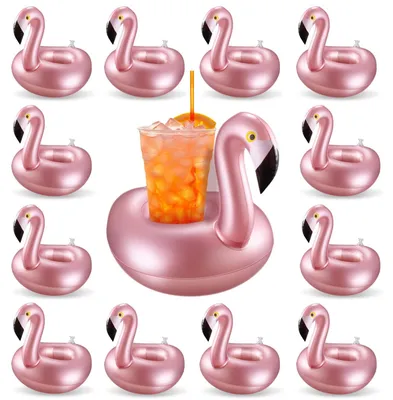 Produktbild von Omgoods – 12 aufblasbare Flamingo-Getränkehalter für den Pool