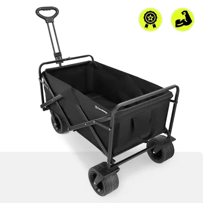 Image de Remorque de plage et de camping - Chariot pliable - Grande capacité de charge - Avec frein - Idéal pour le jardin, la plage et les courses - Noir