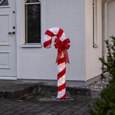 Zdjęcie produktu dla Szwedzka Dekoracja Świąteczna Laska Cukrowa LED CANDYCANE 120 cm Biało-Czerwona Wysoka z Ciepłym Oświetleniem, Kabel 500 cm IP44