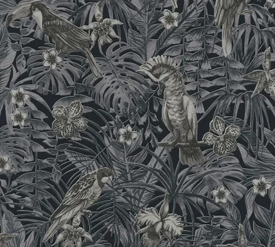 Produktbild von A.S. Création Dschungeltapete Greenery Vogeltapete Vliestapete grau schwarz creme 10,05 m x 0,53 m