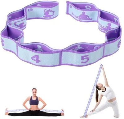 Immagine prodotto di Cinghia elastica per yoga con 8 anelli - Fascia elastica per fitness - Cinghia per esercizi di stretching - Lunga - 86,5 cm - Poliestere/lattice