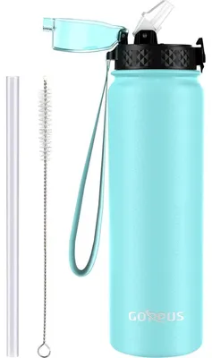 Produktbild von Thermosflasche 1L Edelstahl mit Strohhalm Grün Auslaufsicher BPA-frei