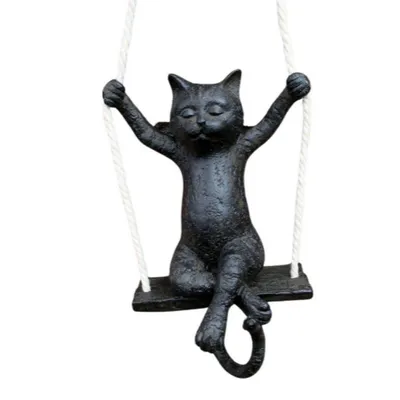 Immagine prodotto di Gatto decorativo su altalena stile rustico 80 cm