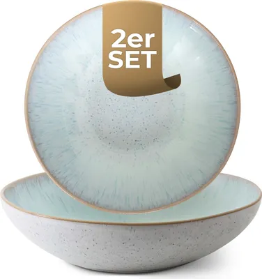 Produktbild von palmer Light Blue Sea große tiefe Teller - 2er-Set, Steingut, Ø 22 cm, hellblau Pastell beige, für Pasta, Suppe oder als Servierteller, stapelbar, spülmaschinenfest