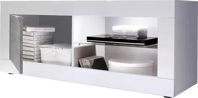 Productafbeelding van Meubel TV 1 deur, collectie ISORA, kleur hoogglans wit en grijs betoneffect