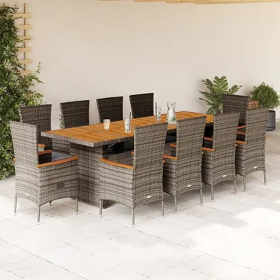 Produktbild von Möbel 11-tlg. Garten-Essgruppe mit Kissen Grau Poly Rattan - Gartenmöbelgarnituren 3277545