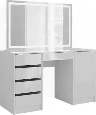 Produktbild von Schminktisch Vicco Sherry Weiß/Weiß Hochglanz 128.2 cm mit LED-Spiegel, Model 57643