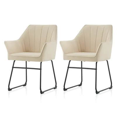Produktbild von CLIPOP 2er Set Küchenstuhl, Gepolsterter Stuhl aus Stoff mit Armlehnen,Beige