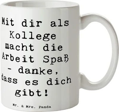 Produktbild von Mr. & Mrs. Panda Tasse Spruch Kollege Freude - Weiß - Geschenk, Pott, Bedanken, besondere Geste, Danke, handgefertigt, Wertschätzung, Dankeschön, Kaffeebecher, Teetasse