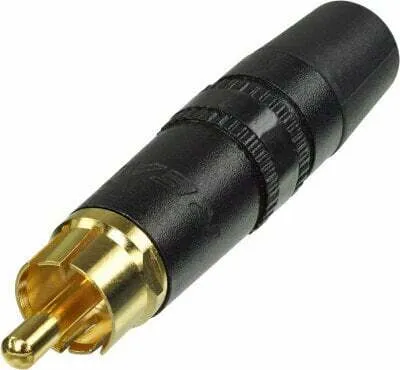 Zdjęcie produktu dla Rean - Wtyk RCA (phono) - pozłacane styki - czarny pierścień znakujący