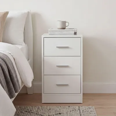 Produktbild von FineBuy Nachtkonsole Weiß Boxspringbett FOGGIA mit 3 Schubladen in Holz Modern B x H x T: 37,5 x 68 x 35 cm Nachtkästchen Nako Nachttisch Kommode