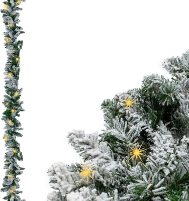 Produktbild von LED Tannengirlande mit Schnee und Glitzer warm weiß beleuchtet - 274 cm mit 50 LED - Weihnachtsgirlande Batterie betrieben mit Timer - Deko Beleuchtung Kunst Tanne Girlande für Weihnachten Advent Winter