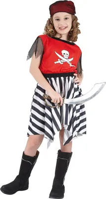 Produktbild von Freibeuterin Mädchenkostüm schwarz-weiss-rot S 4-6 Jahre (110-120 cm)