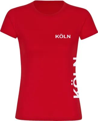 Produktbild von multifanshop Damen T-Shirt - Köln - Brust & Seite, rot, Größe XXL