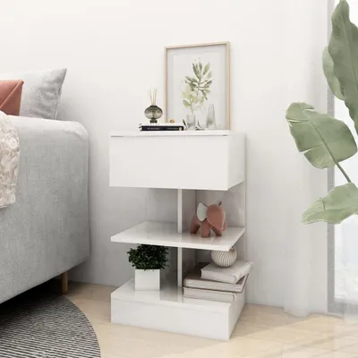 Produktbild von Möbel Nachttisch Elegantes Design - Beistelltisch - Nachtschrank - Hochglanz-Weiß 40x35x65 cm Holzwerkstoff Top9750180