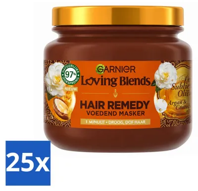Zdjęcie produktu dla 25 masek do włosów Garnier Loving Blends z olejkami arganowym i kameliowym, przeznaczonych do suchych i matowych włosów, pojemność 340 ml - zestaw ekonomiczny - 25 sztuk