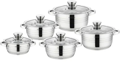 Produktbild von Edelstahl Kochtopf-Set 16+18+20+22+24 cm Induktion Kochgeschirr Topf Rostfrei Deckel