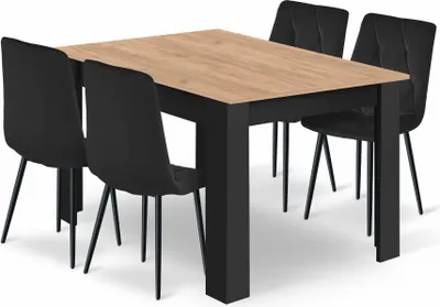 Zdjęcie produktu dla Stół do jadalni 120x80 cm craft czarny + 4 krzesła welur