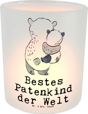 Produktbild von Mr. & Mrs. Panda Deko Windlicht Panda Bestes Patenkind der Welt - Transparent - Geschenk, Bedanken, Teelichter, Nichte, Täufling, Teelichtglas, Freude machen, Patentante