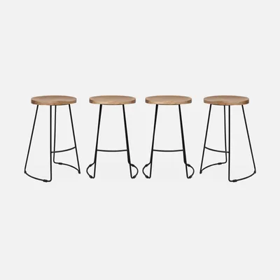 Produktbild von sweeek - 4er-Set Barhocker aus Mangoholz und Stahl, Fußstütze, 65cm  - Natur