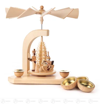 Produktbild von Pyramide mit Engel, Bergmann und Reiterlein natur, für Kerzen d=14mm oder Teelichte Breite x Höhe x Tiefe 22,5 cmx25 cmx19 cm NEU