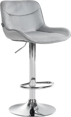 Imagen del producto de Taburete de bar ajustable, tapizado en terciopelo, giratorio 360°, alta comodidad. Color: gris. Base: cromada