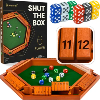 Produktbild von Das Spiel "Shut the Box" – ein Würfelspiel aus Holz – für 6 Spieler – mit Zahlen von 1 bis 12