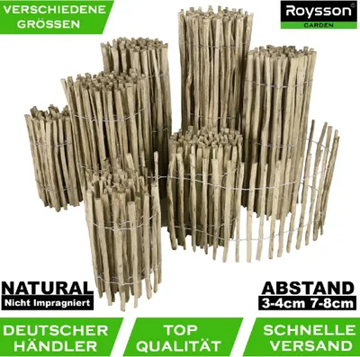 Produktbild von 5m Staketenzaun 80 cm x 5 m mit Lattenabstand 7 - 8 cm | Gartenzaun aus Haselnuss Natur: Nicht Imprägniert