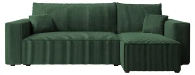 Zdjęcie produktu dla HuskyMeble Narożnik PABLO z funkcją spania i pojemnikiem na pościel Kształt L, Rozkładana sofa, Rogówka - Butelkowa Zieleń - Poso 14