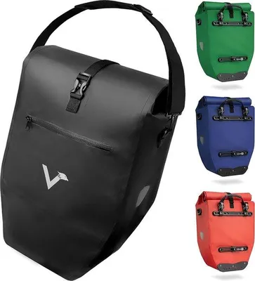 Productafbeelding van Unyqoos® Waterdichte fietstas voor bagagedrager, 23–28 liter (rolbaar), 62 x 32 x 17 cm, zwart, met reflectoren en draagriem