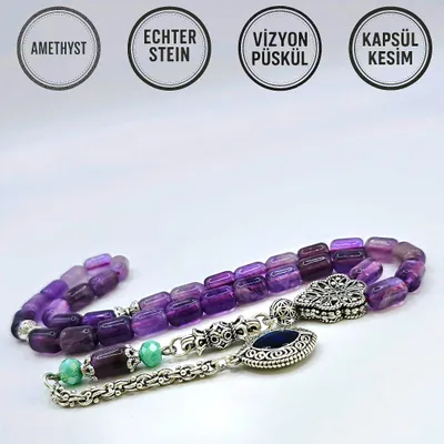 Produktbild von Tesbih Tespih AMETHYST Echter Stein Rosary Prayerbeads Kapsül Subha Tasbih Misbaha Gebeteskette