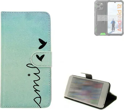 Produktbild von K-S-Trade Schutz Hülle Handy Hülle kompatibel mit Blackview BV5300 Hülle Handyhülle cover bookstyle Etui Handyhülle “smile“ türkis