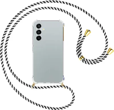 Produktbild von Handykette Backcover-Schutzhülle mit Band (Metall goldfarben) für Samsung Galaxy A54 5G (6.4'') - schwarz/weiß gestreift