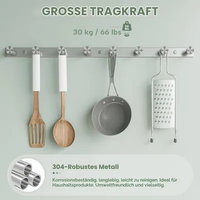 Produktbild von Garderobenhaken Edelstahl selbstklebend & schraubbar mit 8 Haken Silber