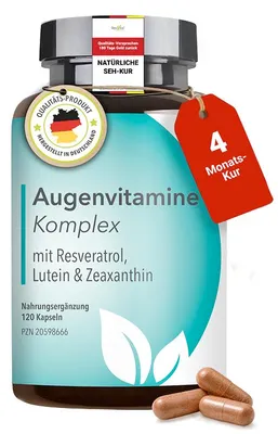 Produktbild von DocVital® Augenvitamine hochdosiert: Lutein Zeaxanthin Kapseln mit Vitamin A - 4 Monatsvorrat - Augenstark Vital Komplex – mit Vitamin A und B2 zur Er