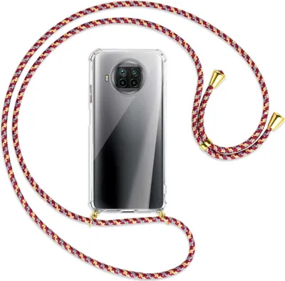 Produktbild von Handykette Backcover-Schutzhülle mit Band (Metall goldfarben) für Xiaomi Mi 10T Lite 5G - weinrot/gelb/grau
