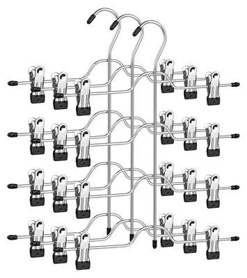 Productafbeelding van Hoppa! Broekhangers, ruimtebesparend voor 4 broeken | Clips, set van 3 | 8 verstelbare clips | antislip | 32 cm, zilver
