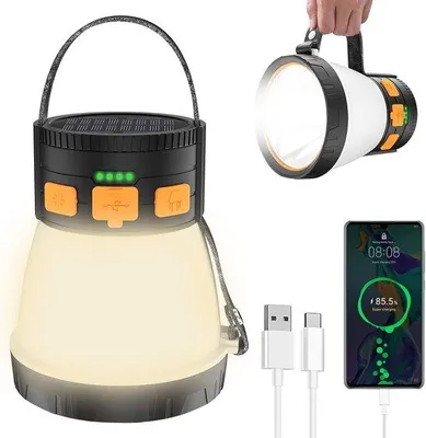 Immagine prodotto di Lampada da esterno a LED da 1500 lumen - Ricaricabile e a energia solare - Impermeabile - 8 modalità di illuminazione - Lampada di emergenza per esterni - Escursionismo - Uragani