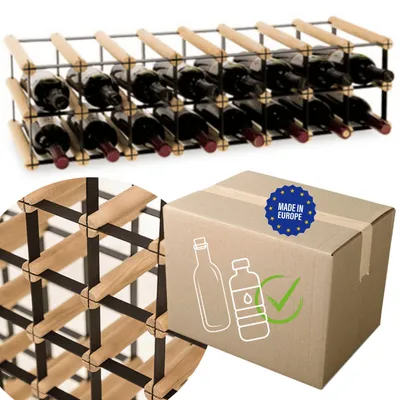 Produktbild von MODO24 Weinregal, 16 Flaschen, Flaschenhalter, Weinständer, Erweiterbar, Holz Metall, Industrial Loft, Küche, 22,5x82,5x25 cm, Natur, RW8