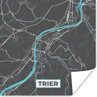 Produktbild von MuchoWow® Poster Stadtplan - Deutschland - Blau - Trier - Karte 50x50 cm - Wohnzimmerdekoration