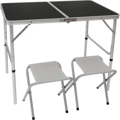 Produktbild von Klappbare Campingtafel Set mit 2 Stühlen - 90x60cm - Perfekt für Camping und Outdoor-Aktivitäten