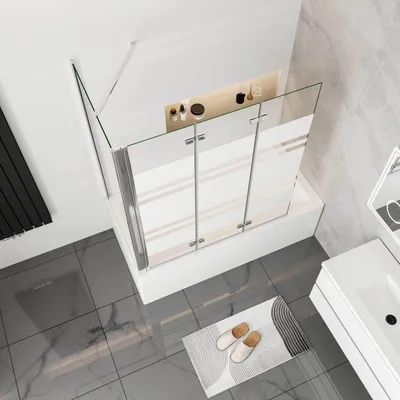 Produktbild von AICA 140cm Faltwand 3 teilig Badewanneaufsatz mit 75cm Seitewand 6mm Nano ESG