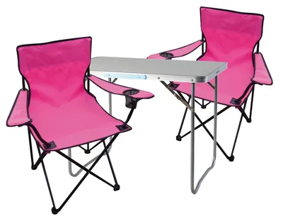 Produktbild von 3-teiliges Campingmöbel Set pink XL Tisch 80x60x68cm + Campingstühle