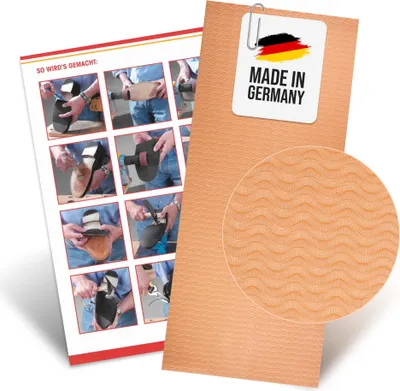 Produktbild von Sohlengummi groß 3,5 mm Welle Caramell – rutschfest, elastisch, 580x250 mm – für Schuhsohlen, elegante Schuhe