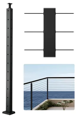 Immagine prodotto di VEVOR parapetto a cavo, parapetto angolare in acciaio 106,7x3x5 cm, con fori preforati a L, parapetto in acciaio inox SUS304, set di 1, nero, 1JZLGZXHS10607YXO001V0