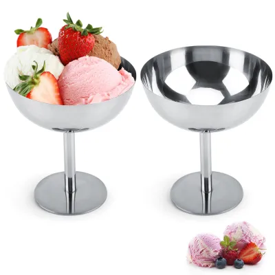 Edelstahl-Eisbecher, 2 Stück, groß, 11,5 cm Höhe, Dessertschalen