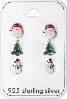 Produktbild von Ohrstecker-Set 925 Silber: 3 Paar Ohrringe „Weihnachten“