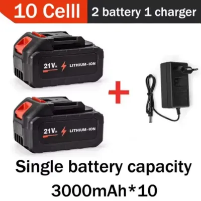 Image de Batterie lithium-ion rechargeable - Batterie de remplacement pour outils électriques - 21 V - 1500 mAh - Lithium-ion - 10 cellules - Haute capacité