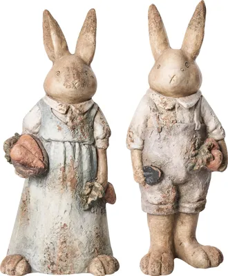 Zdjęcie produktu dla BELIANI Zestaw 2 figurek kolorowy płyta MgO królik statuetka ogrodowa ozdoba wielkanocna akcent dekoracyjny do ogrodu na taras