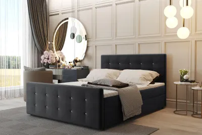 Produktbild von Boxspringbett Schlafzimmerbett CARLOS 160x200cm Stoff Soro Schwarz inkl.Bettkasten